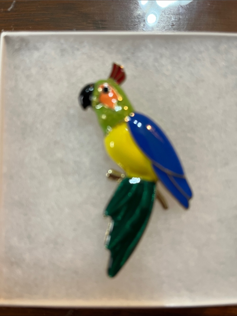 Colorful Parrot Enamel Brooch - Green, Yellow & Blue - Picture 2 of 3